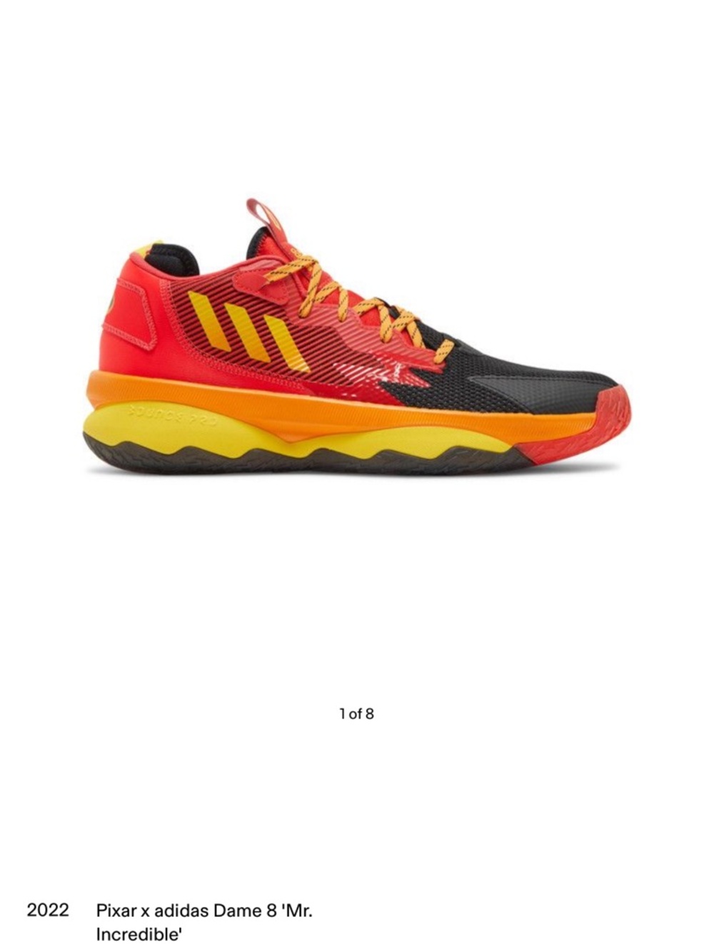 adidas Dame 8 Basketball Shoe -  Mr. incredible Black, Red, Yellow, Orange